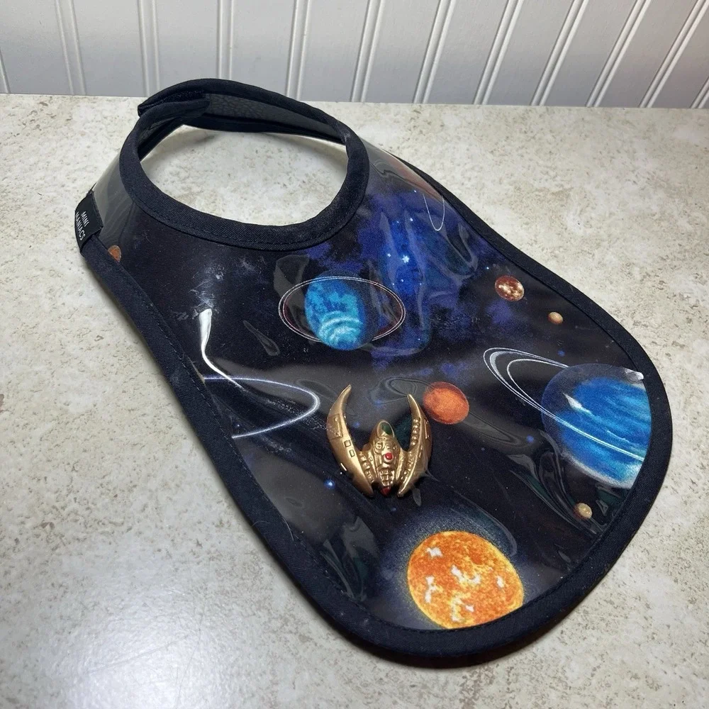 Mini Maniacs‎ Outer Space Galaxy Baby Bib With Faux Leather Backing Made In USA